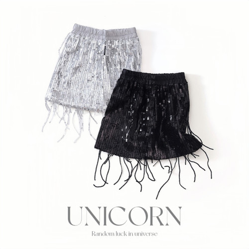 UNICORN女童25年夏季設計新款亮片流蘇半身裙時尚短裙演出百搭裙