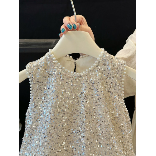 公主裙女童連衣裙夏季2025新款洋氣兒童亮片禮服裙小女孩網紗裙