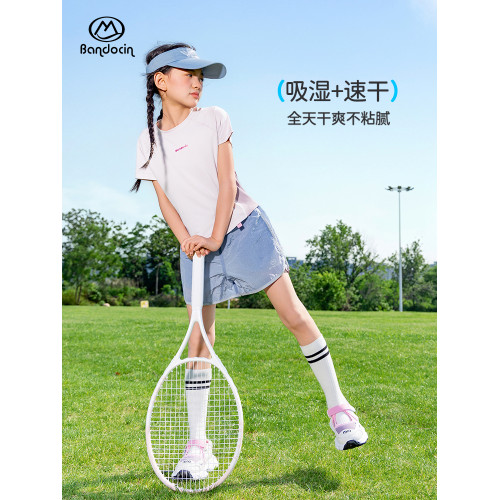 半度閒女童速乾衣夏季運動短袖t恤洋氣2025新款兒童夏裝薄款上衣