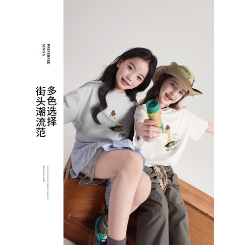 布丁哈魯童裝夏裝女童純棉短袖2026夏季新款兒童洋氣百搭卡通T恤