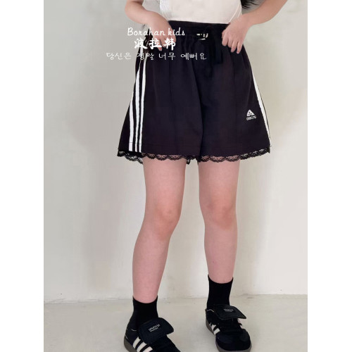 波拉韓夏季女童蕾絲拼接短褲2025女孩運動短褲中大童熱褲三分褲子