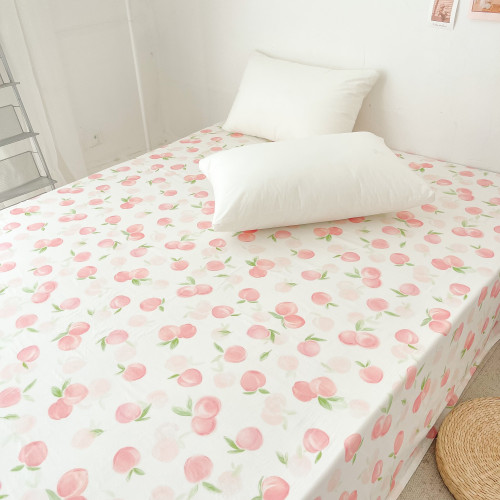 桃子心事｜敲美の少女粉色小桃原創設計全棉雙層紗床單床包柔軟款