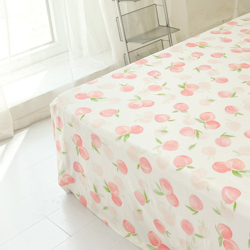 桃子心事｜敲美の少女粉色小桃原創設計全棉雙層紗床單床包柔軟款