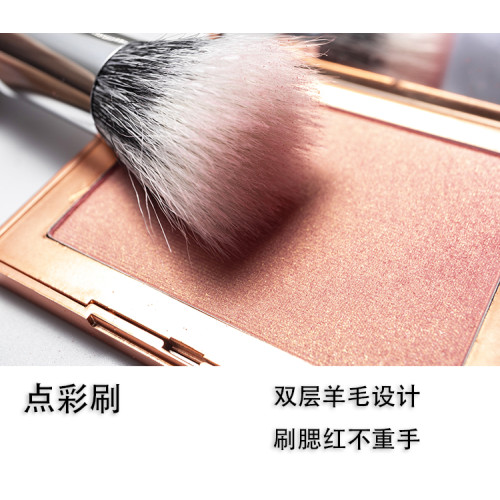 可攜式點彩刷伸縮款雙層羊毛柔軟專業腮紅刷圓平頭短柄高光化妝刷