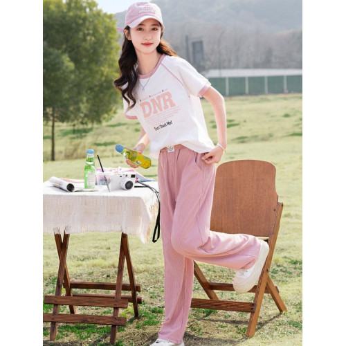 女童夏裝短袖t恤純棉2025新款兒童女孩洋氣衣服9大童女裝夏季套裝