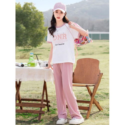 女童夏裝短袖t恤純棉2025新款兒童女孩洋氣衣服9大童女裝夏季套裝