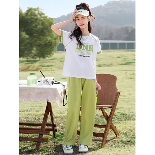 女童夏裝短袖t恤純棉2025新款兒童女孩洋氣衣服9大童女裝夏季套裝