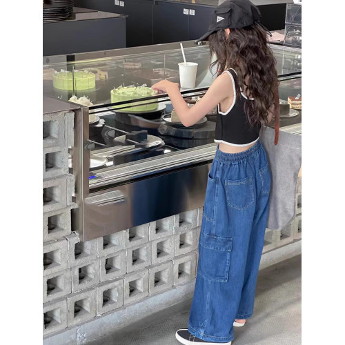 波拉韓童裝女童洋氣工裝褲2025夏裝兒童薄款牛仔褲中大童直筒褲子