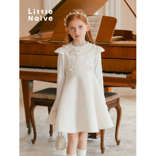 Little Naive夏季新款女童法式連衣裙兒童公主裙生日禮服背心裙