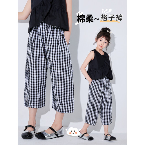 女童夏裝褲子2025新款兒童七分褲夏季薄款女孩濶腿褲休閒褲短褲
