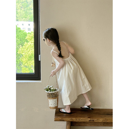 女童連衣裙吊帶裙2025夏季新款女寶韓版背心裙度假沙灘露背清涼感