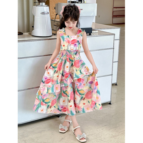 女童吊帶裙夏裝2025新款兒童夏季洋氣網紅連衣裙大童女裝沙灘裙子