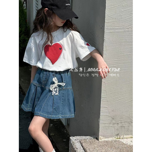 女童短袖愛心T恤2025夏季韓版小女孩圓領上衣兒童洋氣半袖體恤潮t