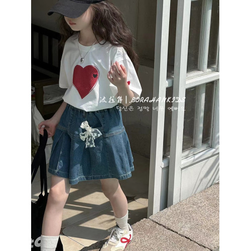 女童短袖愛心T恤2025夏季韓版小女孩圓領上衣兒童洋氣半袖體恤潮t