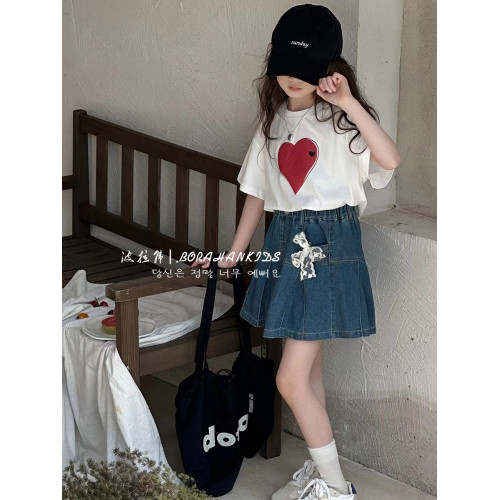 女童短袖愛心T恤2025夏季韓版小女孩圓領上衣兒童洋氣半袖體恤潮t