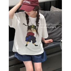 原創韓國童裝女童T恤兒童短袖上衣夏裝新款2025白色打底衫童裝t薄