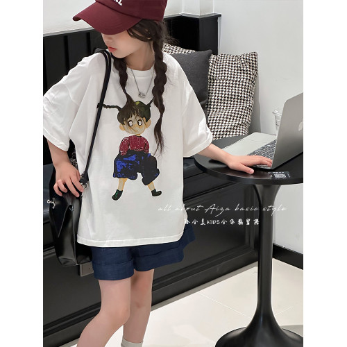 原創韓國童裝女童T恤兒童短袖上衣夏裝新款2025白色打底衫童裝t薄