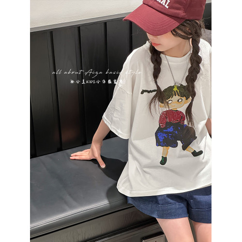 原創韓國童裝女童T恤兒童短袖上衣夏裝新款2025白色打底衫童裝t薄