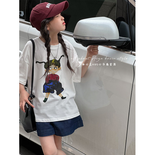 原創韓國童裝女童T恤兒童短袖上衣夏裝新款2025白色打底衫童裝t薄