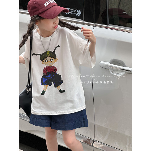 原創韓國童裝女童T恤兒童短袖上衣夏裝新款2025白色打底衫童裝t薄