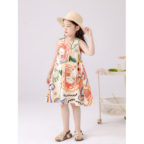 哈依魯女童夏季棉布連衣裙2025兒童小學生無袖純棉洋氣時尚背心裙