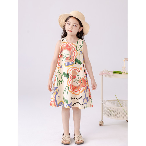 哈依魯女童夏季棉布連衣裙2025兒童小學生無袖純棉洋氣時尚背心裙