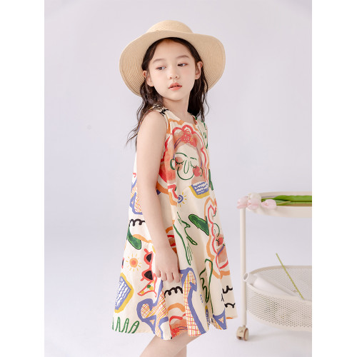 哈依魯女童夏季棉布連衣裙2025兒童小學生無袖純棉洋氣時尚背心裙
