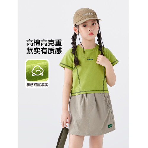 【特惠清倉】左西女童短袖T恤兒童夏季女孩洋氣短款明線半袖上衣