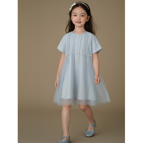 哈齒童裝兒童夏裝2025新款重工蕾絲短袖連衣裙女童紗裙仙氣禮服裙