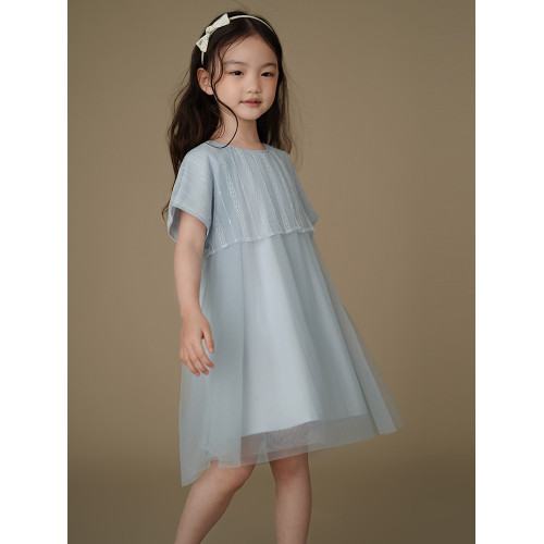 哈齒童裝兒童夏裝2025新款重工蕾絲短袖連衣裙女童紗裙仙氣禮服裙