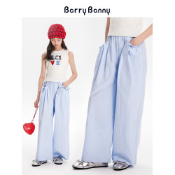 BarryBanny女童淺色濶腿褲2025夏季新款兒童蝴蝶結直筒褲休閒褲子