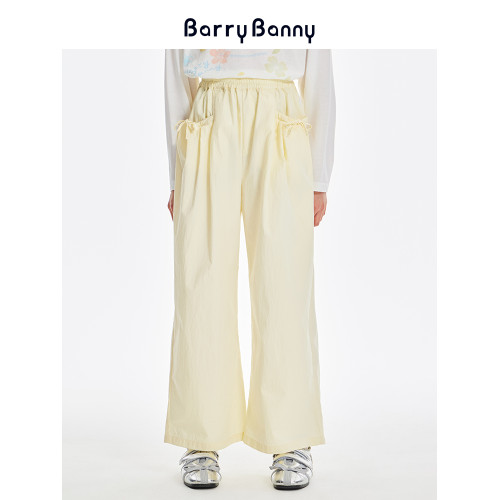 BarryBanny女童淺色濶腿褲2025夏季新款兒童蝴蝶結直筒褲休閒褲子