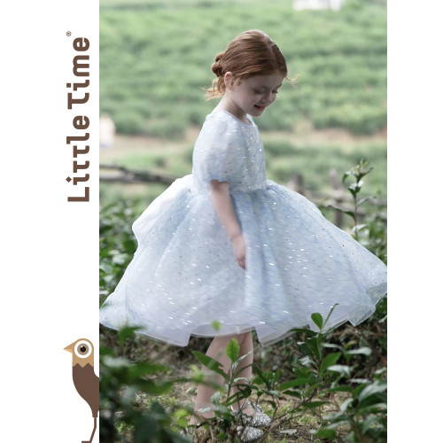 Littletime女童2025新款夏裝小女孩泡泡袖公主裙兒童碎花連衣裙