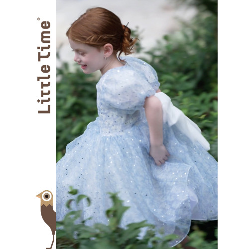 Littletime女童2025新款夏裝小女孩泡泡袖公主裙兒童碎花連衣裙