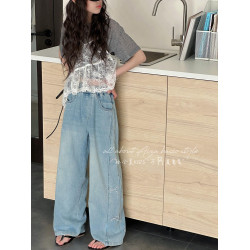 孫小美kids韓系蝴蝶結女童春夏牛仔褲2025夏裝新款兒童濶腿褲子薄