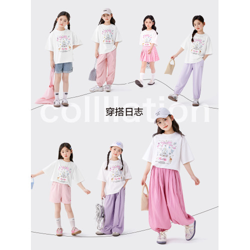 左西童裝女童短袖T恤7A抑菌兒童夏裝2026新款女孩大童夏季半袖潮