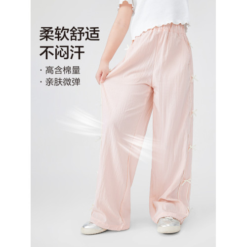 【特惠清倉】左西女童褲子夏季薄款透氣濶腿褲兒童洋氣甜美休閒褲