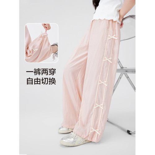 【特惠清倉】左西女童褲子夏季薄款透氣濶腿褲兒童洋氣甜美休閒褲