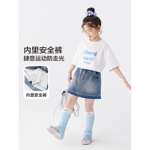 【特惠清倉】左西女童牛仔半身裙兒童夏季短裙水洗A字裙女孩