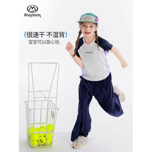 半度閒女童運動速乾衣夏季薄款洋氣2025年新款兒童夏裝短袖t恤潮