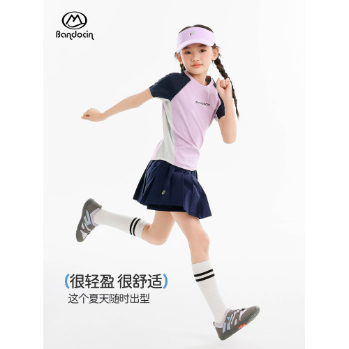 半度閒女童運動速乾衣夏季薄款洋氣2025年新款兒童夏裝短袖t恤潮