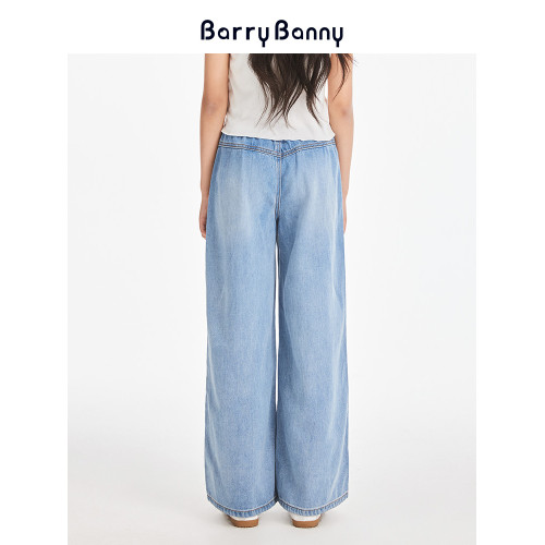 BarryBanny女童萊賽爾天絲牛仔褲2025秋季兒童垂感濶腿褲直筒褲