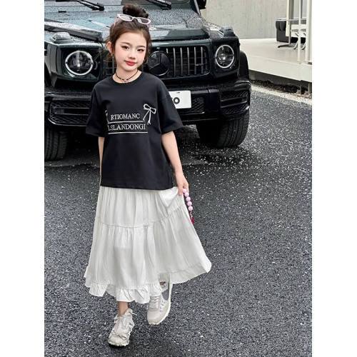 女童白色半身裙夏季套裝2025新款兒童蛋糕裙女大童超好看過膝長裙