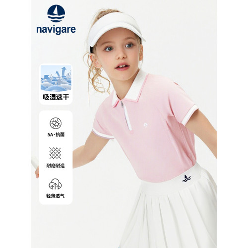 Navigare意大利小帆船童裝女童短袖POLO衫2025年夏季薄款兒童上衣