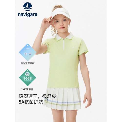 Navigare意大利小帆船童裝女童短袖POLO衫2025年夏季薄款兒童上衣
