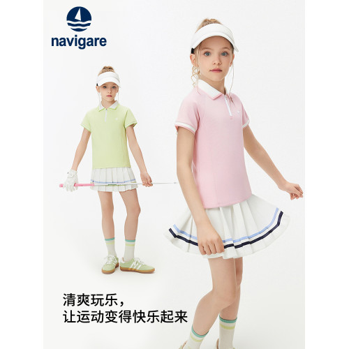 Navigare意大利小帆船童裝女童短袖POLO衫2025年夏季薄款兒童上衣