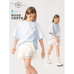 女大童抗菌速乾刺綉T恤2026新款中大童洋氣夏裝短袖透氣學生上衣