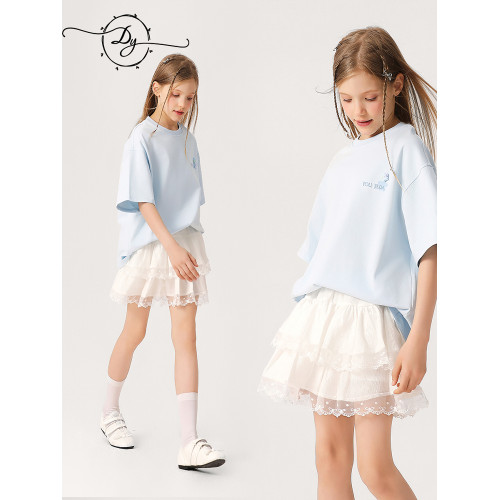 女大童抗菌速乾刺綉T恤2026新款中大童洋氣夏裝短袖透氣學生上衣