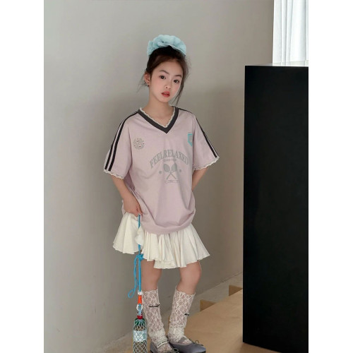 女童短袖T恤兒童上衣夏裝2025新款大童女孩韓範條紋潮流藍色體恤6