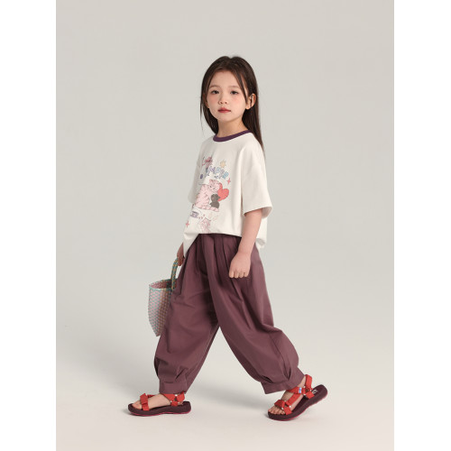 布丁哈魯童裝夏裝女童洋氣短袖2026夏季新款兒童百搭撞色卡通T恤